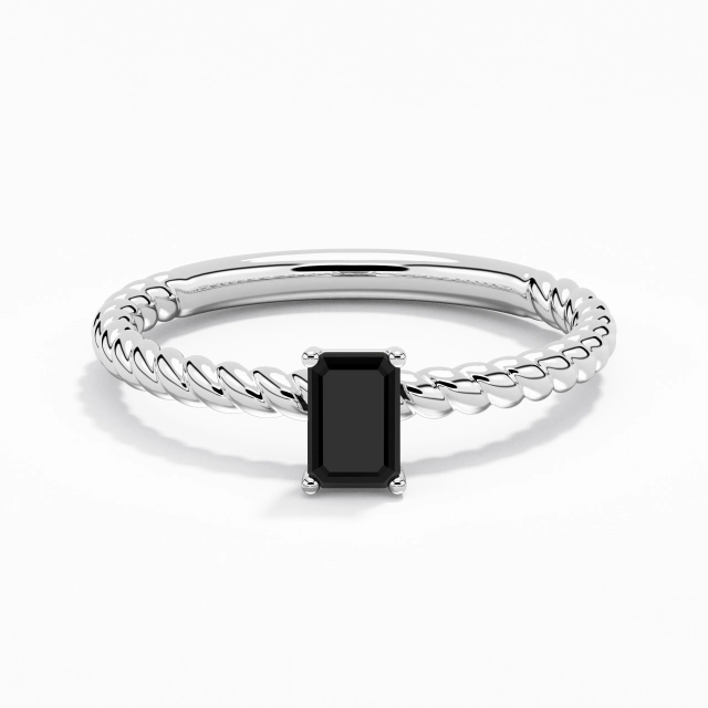 Moderne Corde Émeraude Zircon cubique Bague de fiançailles 0.80ct En Noir Argent sterling 925 Solitaire Tourner