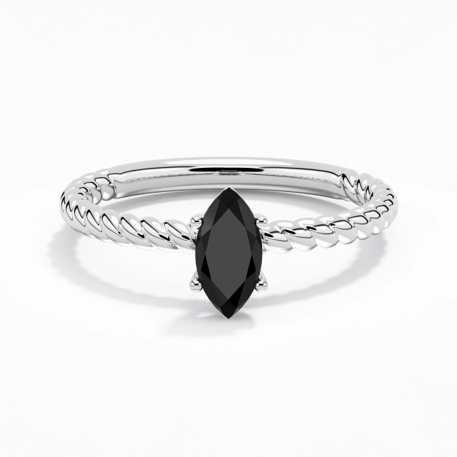 Modern Rope Marquise Cubic Zirconia Engagement Ring 0.80ct In Black 925 Sterling Silver Solitaire Twist