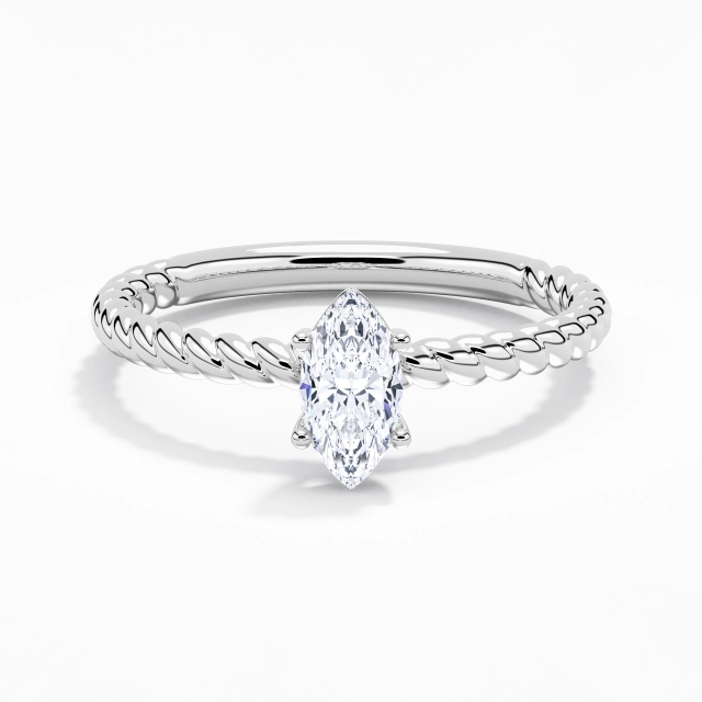 Modern Rope Marquise Cubic Zirconia Engagement Ring 0.80ct In White 925 Sterling Silver Solitaire Twist