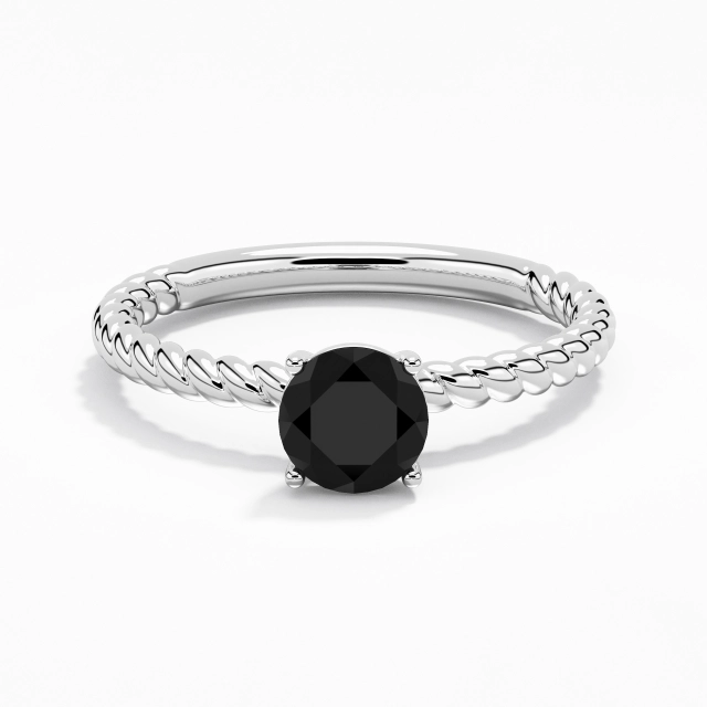 Moderno Cuerda Redondo Circonio cúbico Anillo de Compromiso 1.00ct En Negro Plata esterlina 925 Solitario Torsión