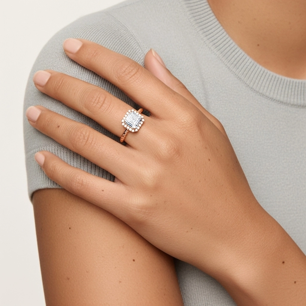 Fil Spiralé Halo Bague de fiançailles 1.00ct Moissanite