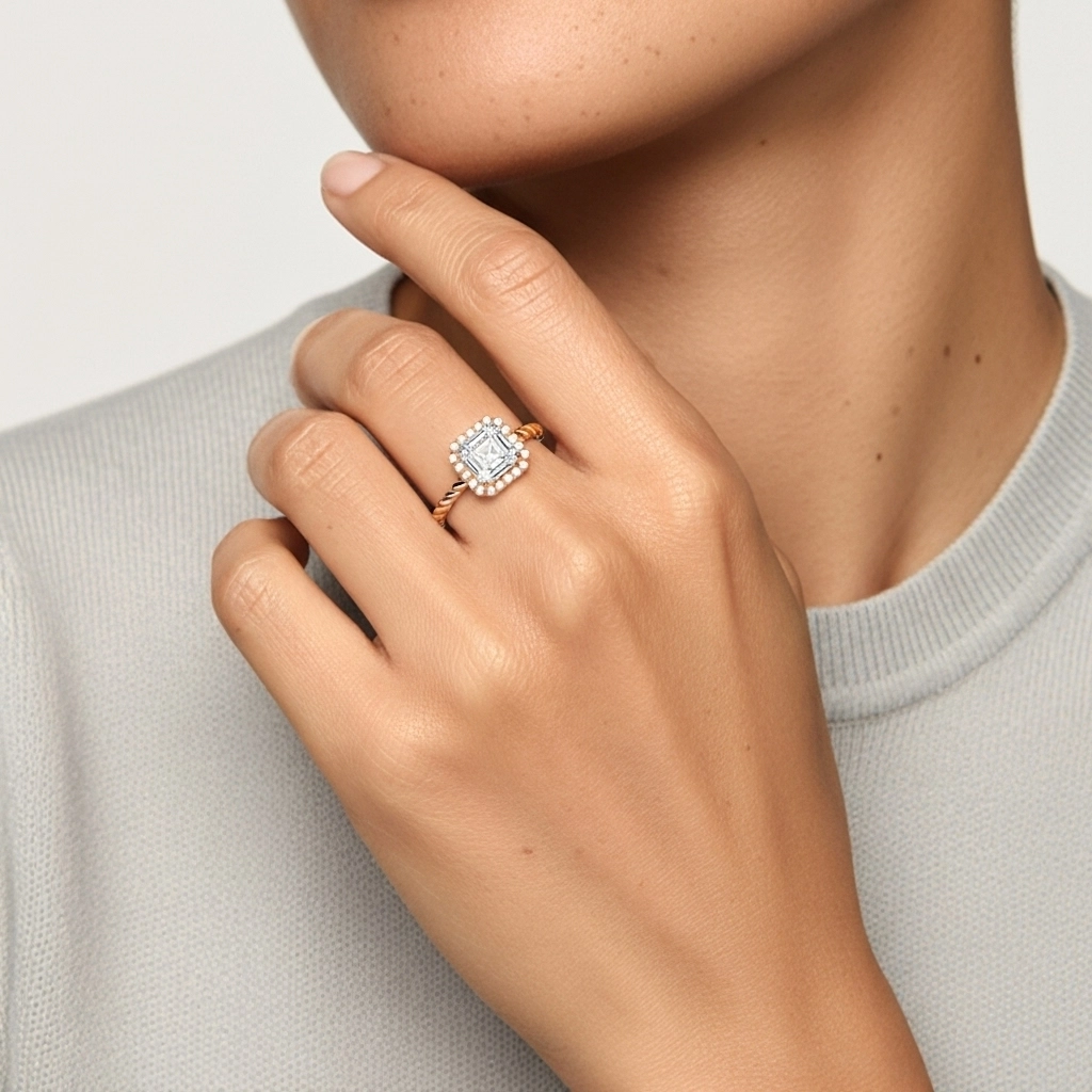 Fil Spiralé Halo Bague de fiançailles 1.00ct Moissanite