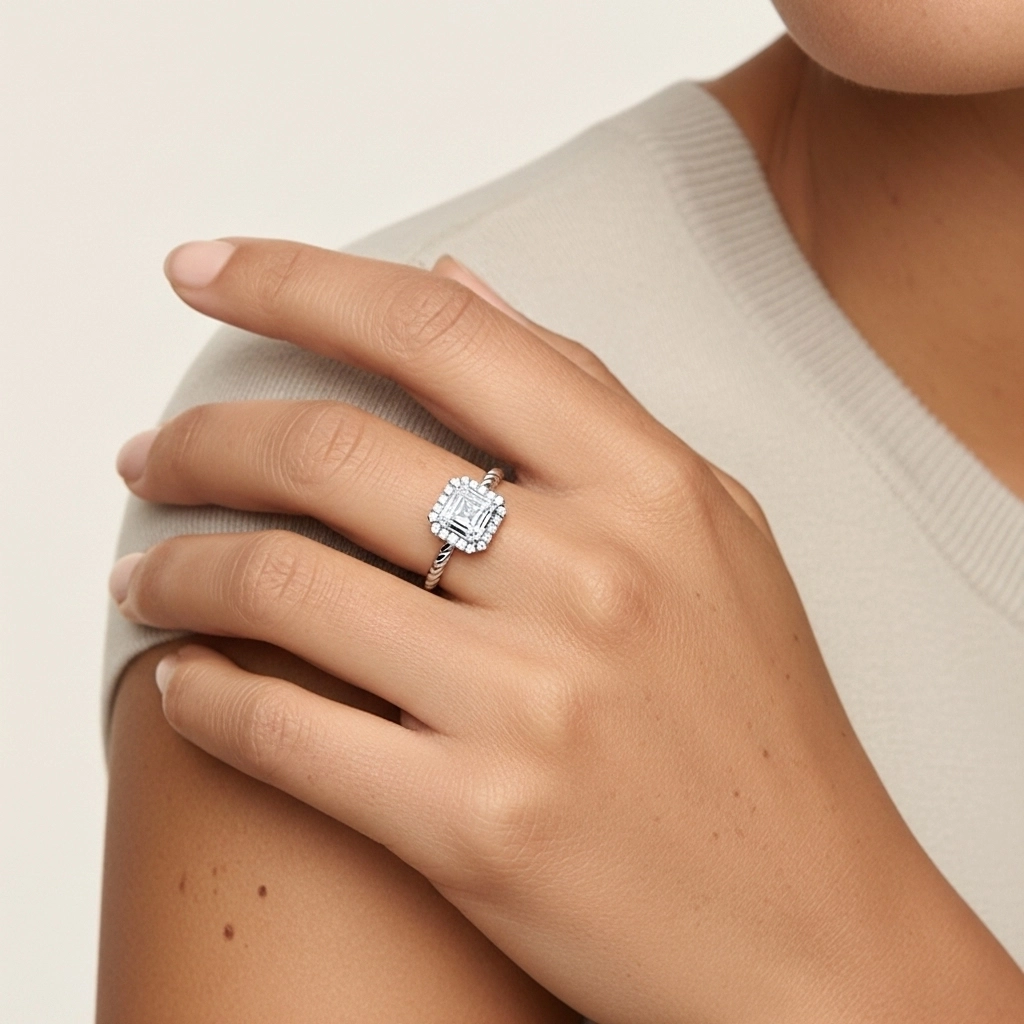 Fil Spiralé Halo Bague de fiançailles 1.00ct Moissanite