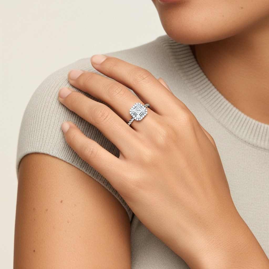 Fil Spiralé Halo Bague de fiançailles 1.00ct Moissanite