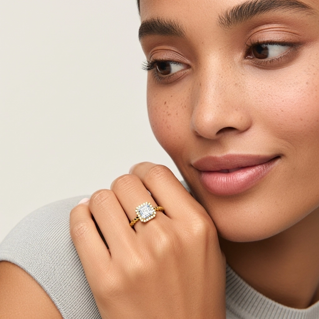 Fil Spiralé Halo Bague de fiançailles 1.00ct Moissanite