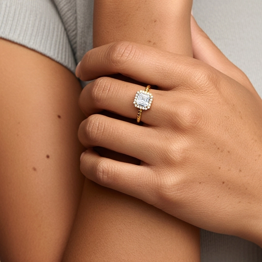 Fil Spiralé Halo Bague de fiançailles 1.00ct Moissanite