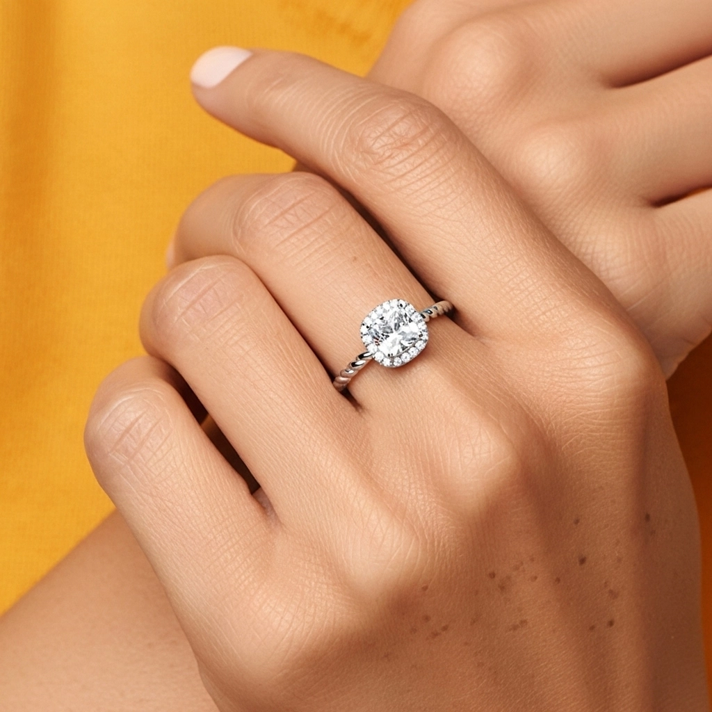 Spiral Wire Halo Engagement Ring 1.00ct Moissanite