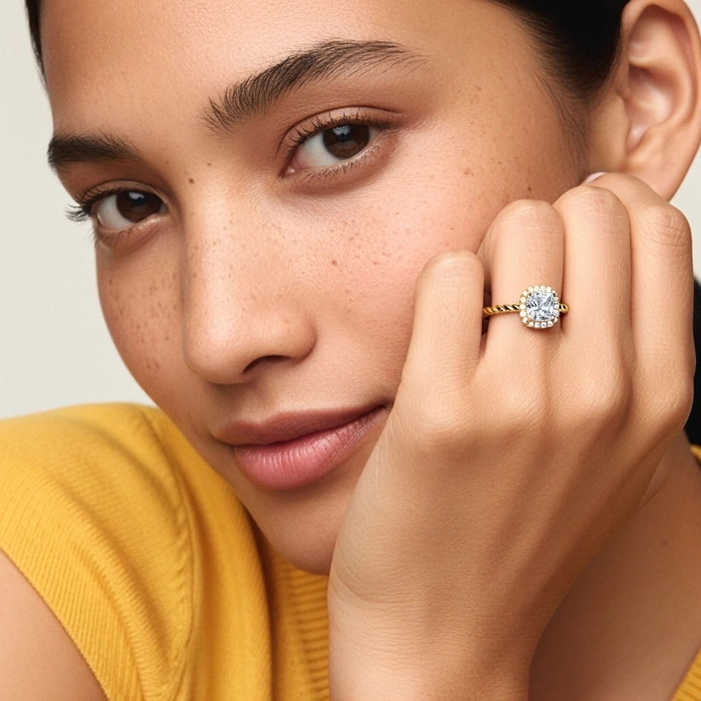 Moderno Cojín 1.00ct Moissanita Anillo de Compromiso