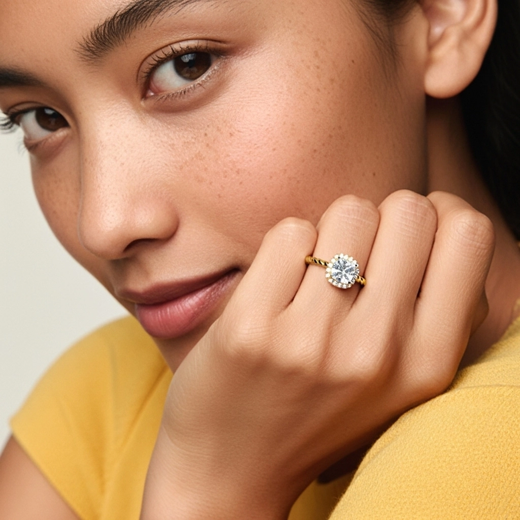 Moderno Cojín 1.00ct Moissanita Anillo de Compromiso