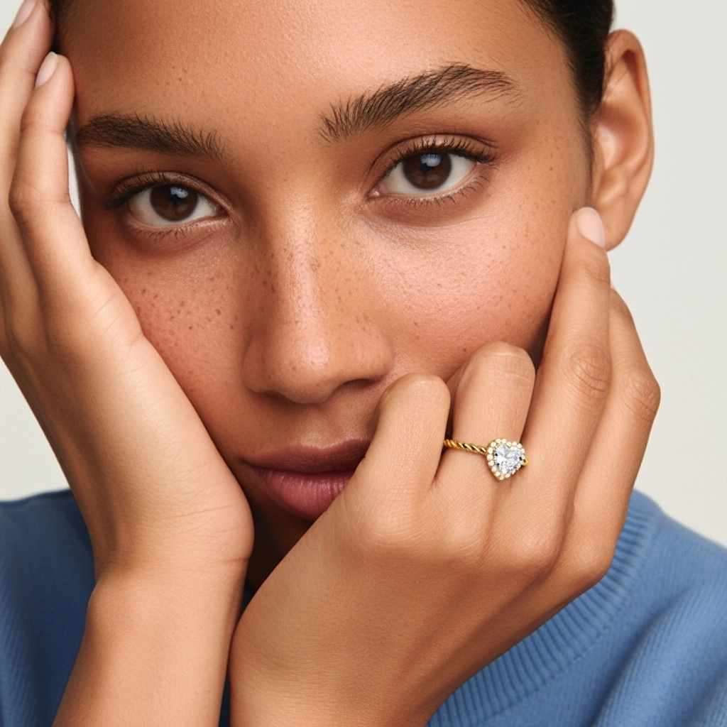 Moderne Cœur 2.00ct Moissanite Bague de fiançailles Signet Bague de fiançailles