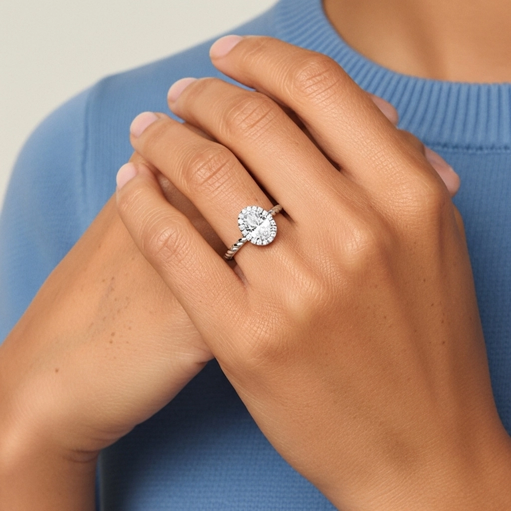 Spiral Wire Halo Engagement Ring 1.50ct Moissanite