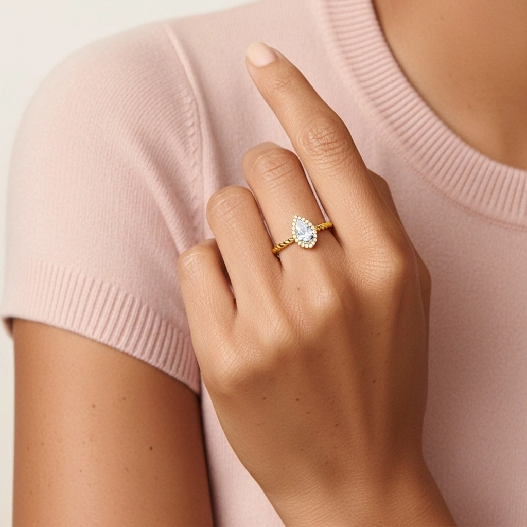 Fil Spiralé Halo Bague de fiançailles 1.00ct Moissanite