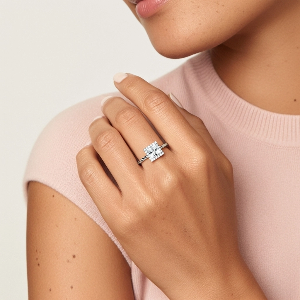 Spiral Wire Halo Engagement Ring 1.50ct Moissanite