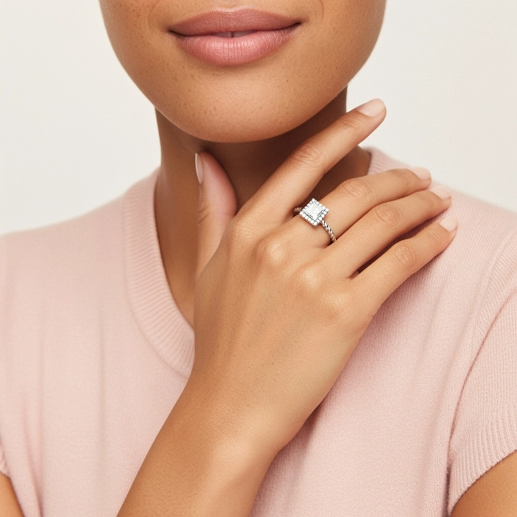 Spiral Wire Halo Engagement Ring 1.50ct Moissanite