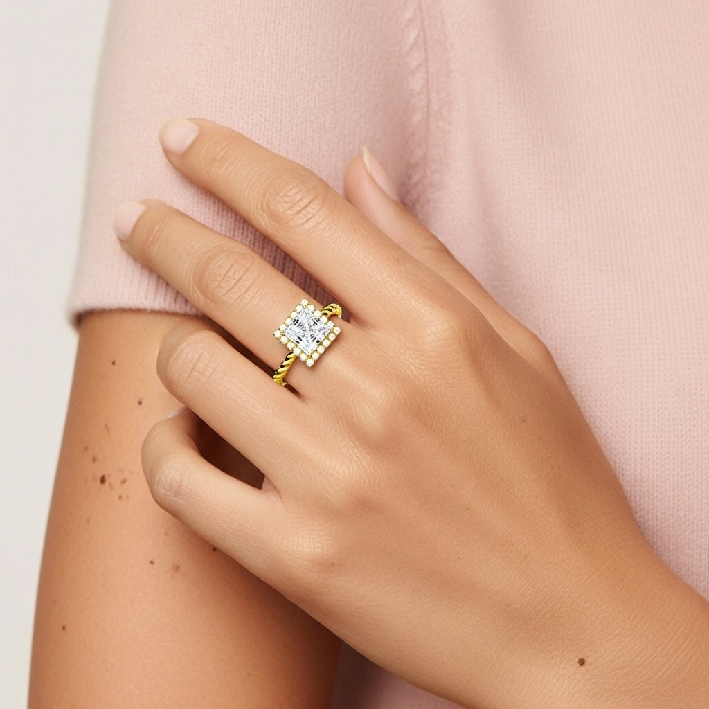 Spiral Wire Halo Engagement Ring 1.50ct Moissanite