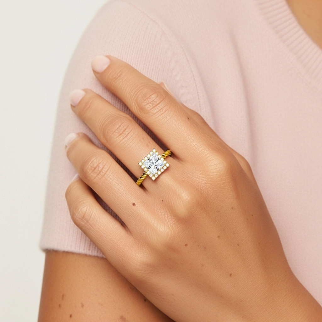 Spiral Wire Halo Engagement Ring 1.50ct Moissanite