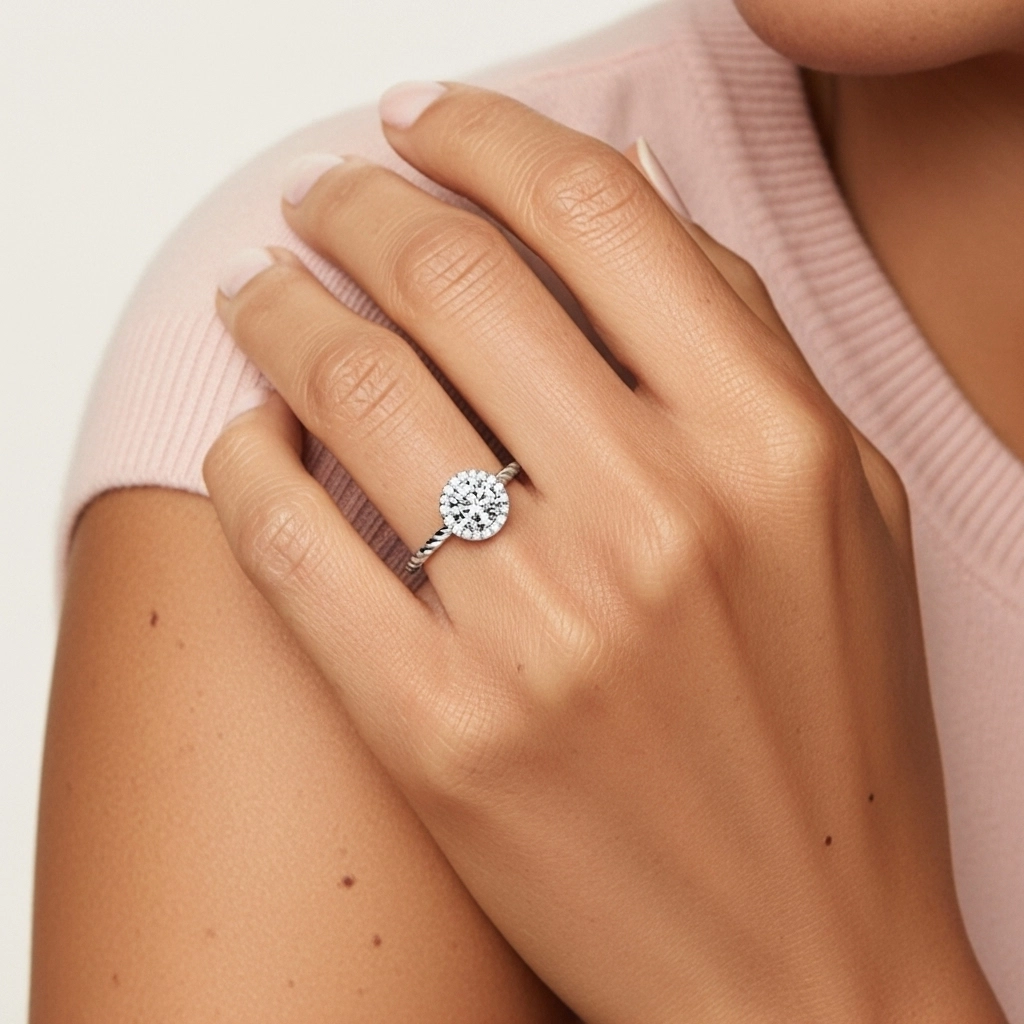 Fil Spiralé Halo Bague de fiançailles 1.00ct Moissanite