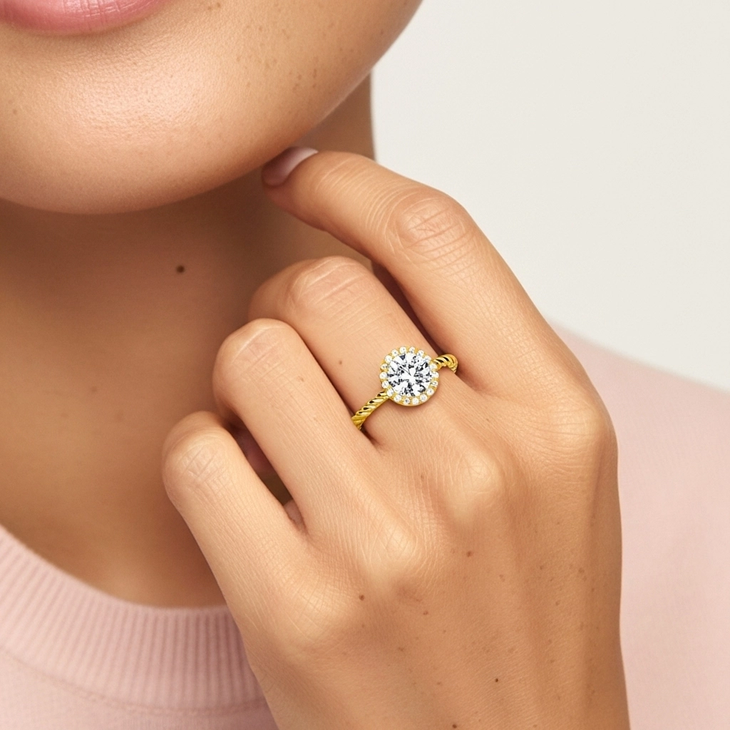 Fil Spiralé Halo Bague de fiançailles 1.00ct Moissanite