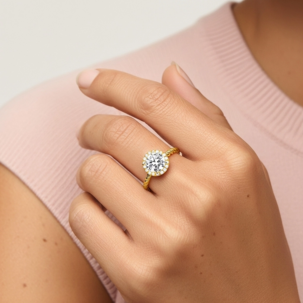 Fil Spiralé Halo Bague de fiançailles 1.00ct Moissanite