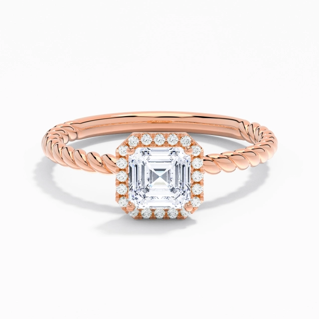 Twist Modern Spiral Wire Halo Engagement Ring Moissanite 1.00ct Asscher 925 Sterling Silver