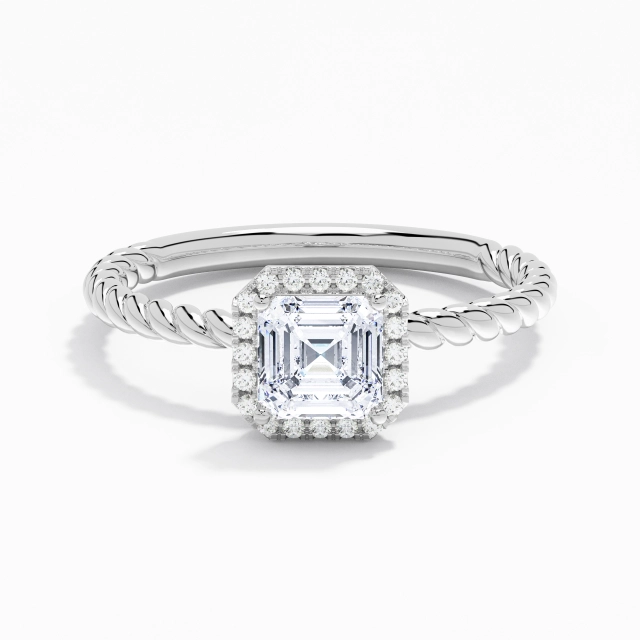 Moderne Fil Spiralé Asscher Moissanite Bague de fiançailles Signet Bague de fiançailles 1.00ct En Blanc Platine Halo Tourner