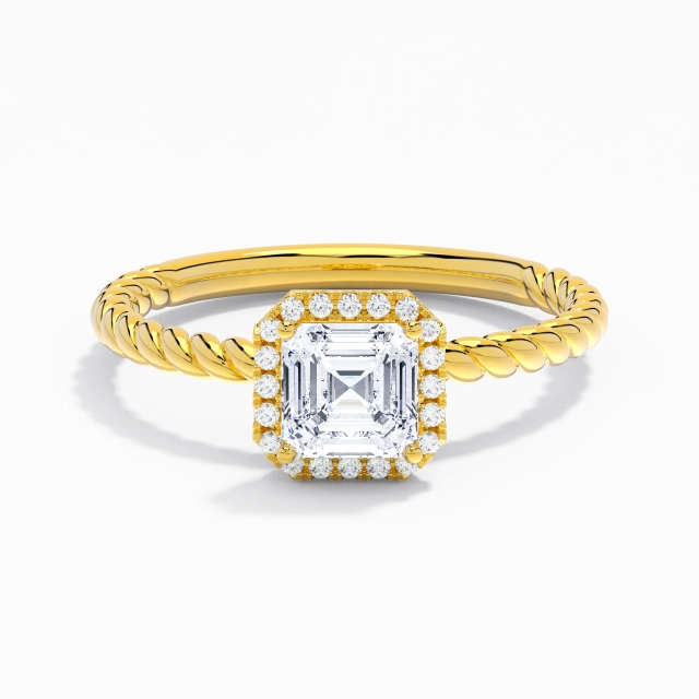 Twist Modern Spiral Wire Halo Engagement Ring Moissanite 1.00ct Asscher 925 Sterling Silver