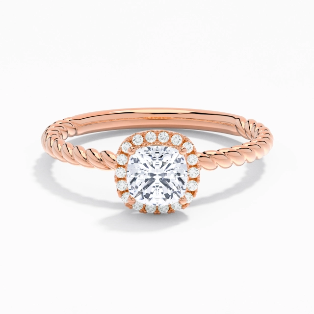 Twist Modern Spiral Wire Halo Engagement Ring Moissanite 1.00ct Cushion 925 Sterling Silver