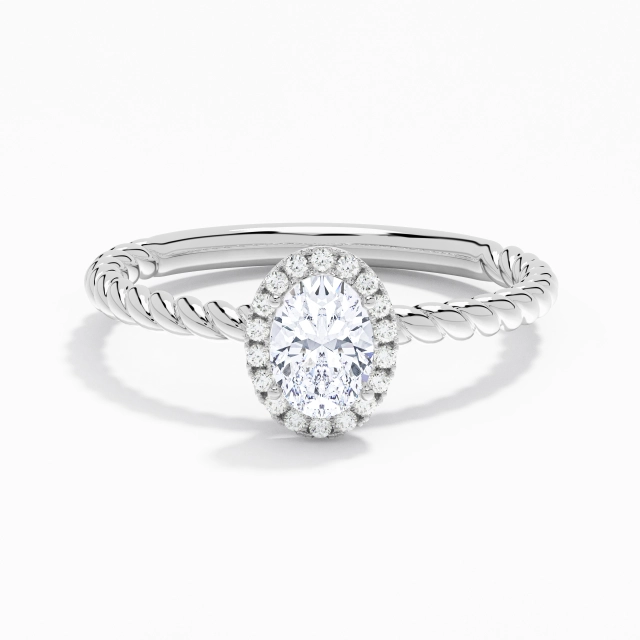 Moderne Fil Spiralé Ovale Moissanite Bague de fiançailles 1.00ct En Blanc Platine Halo Tourner Moderne Fil Spiralé Ovale Moissanite Bague de fiançailles 1.00ct En Blanc Platine Halo Tourner