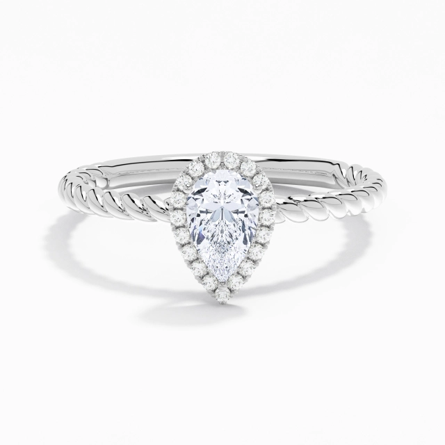 Twist Modern Spiral Wire Halo Engagement Ring Moissanite 1.00ct Pear 925 Sterling Silver