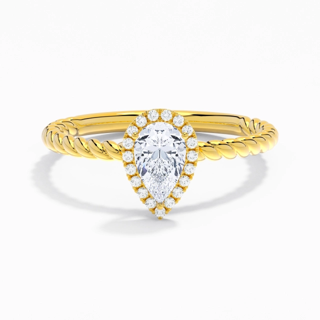 Twist Modern Spiral Wire Halo Engagement Ring Moissanite 1.00ct Pear 925 Sterling Silver