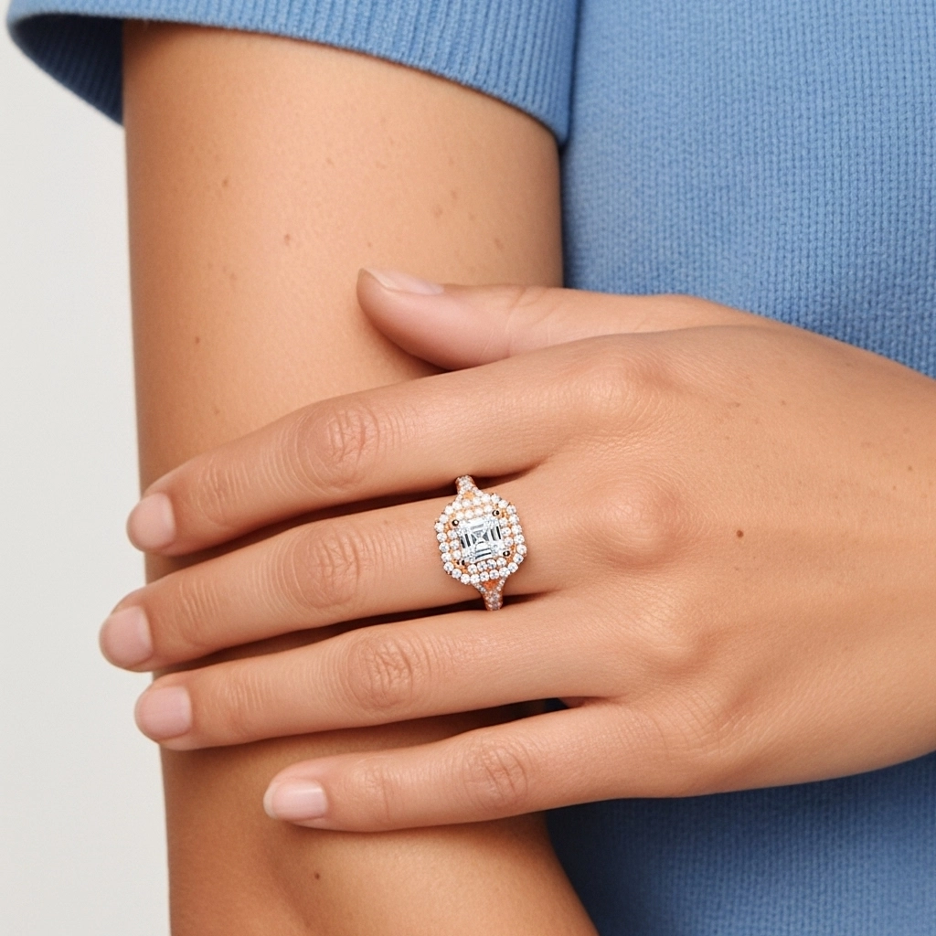 Luxury Asscher 1.00ct Moissanite Engagement Ring