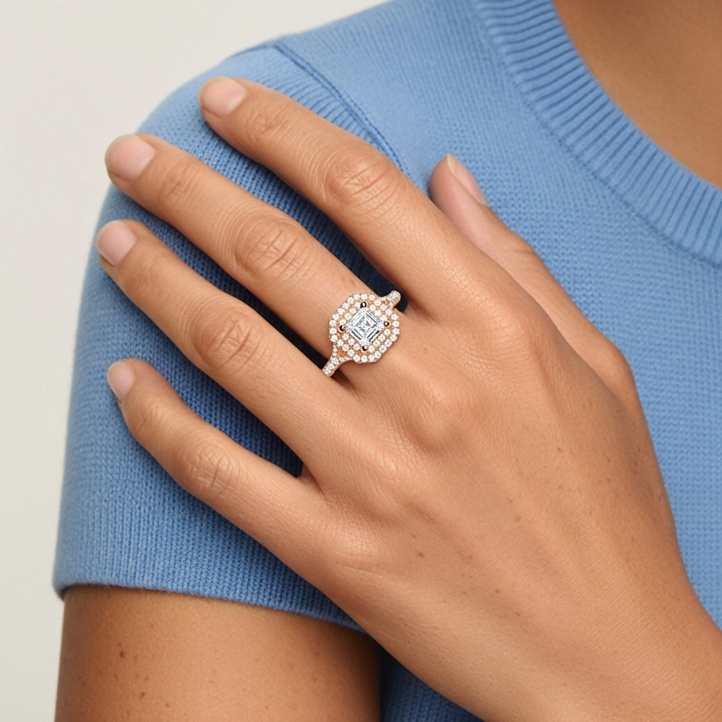 Luxury Asscher 1.00ct Moissanite Engagement Ring