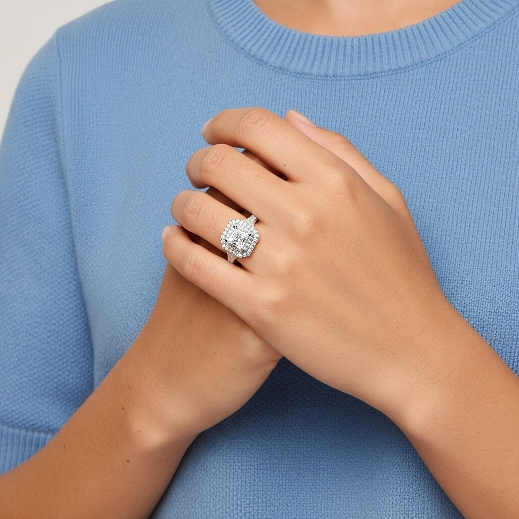 Double Halo Engagement Ring 1.00ct Moissanite