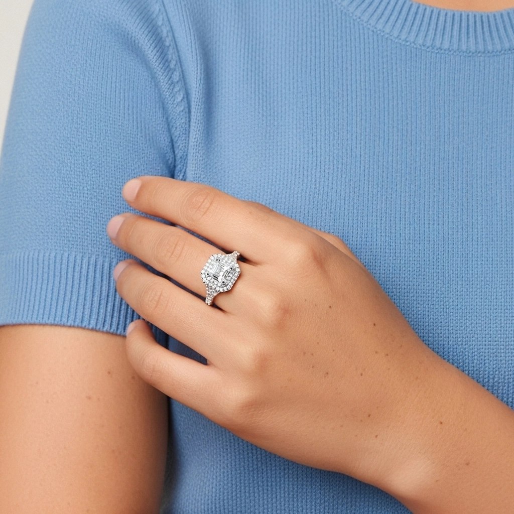 Double Halo Engagement Ring 1.00ct Moissanite