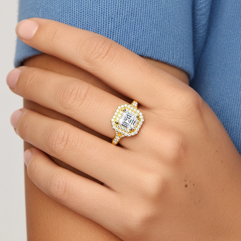 Luxury Asscher 1.00ct Moissanite Engagement Ring