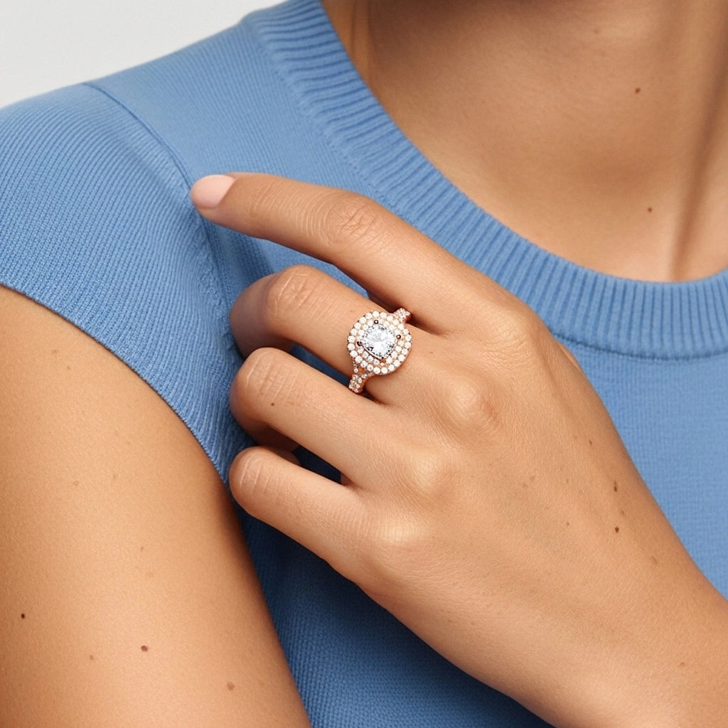 Double Halo Engagement Ring 1.00ct Moissanite