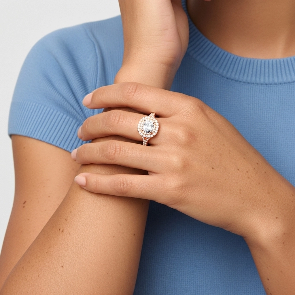 Double Halo Engagement Ring 1.00ct Moissanite