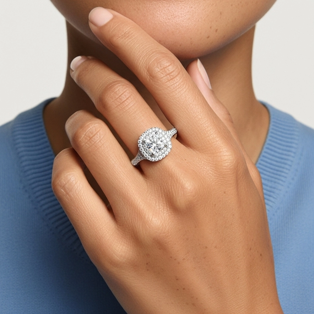 Double Halo Engagement Ring 1.00ct Moissanite