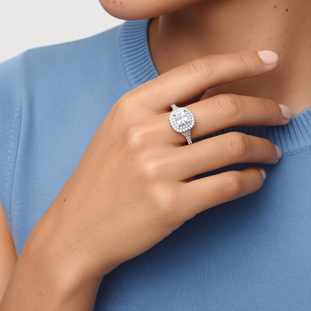 Double Halo Engagement Ring 1.00ct Moissanite