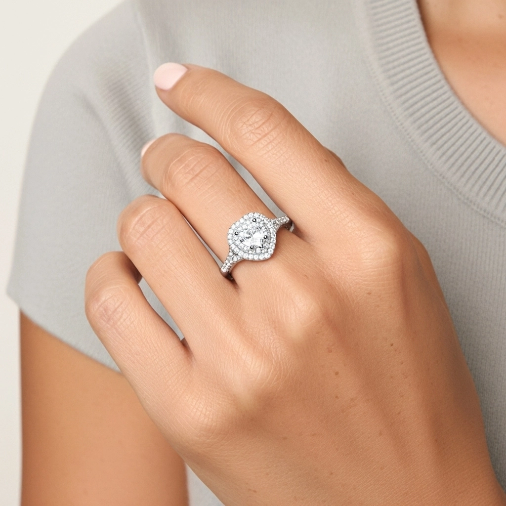 Luxury Heart 1.00ct Moissanite Engagement Ring
