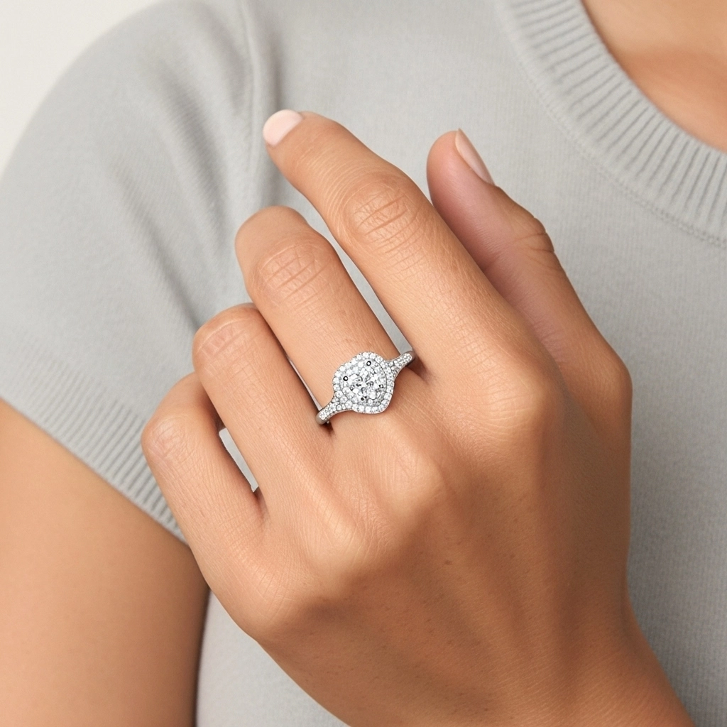 Luxury Heart 1.00ct Moissanite Engagement Ring