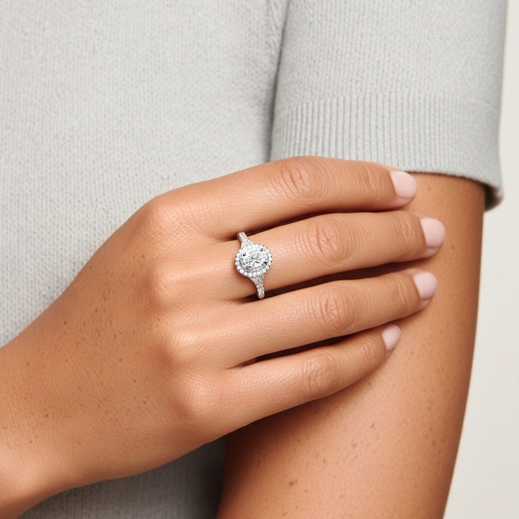 Double Halo Engagement Ring 1.00ct Moissanite