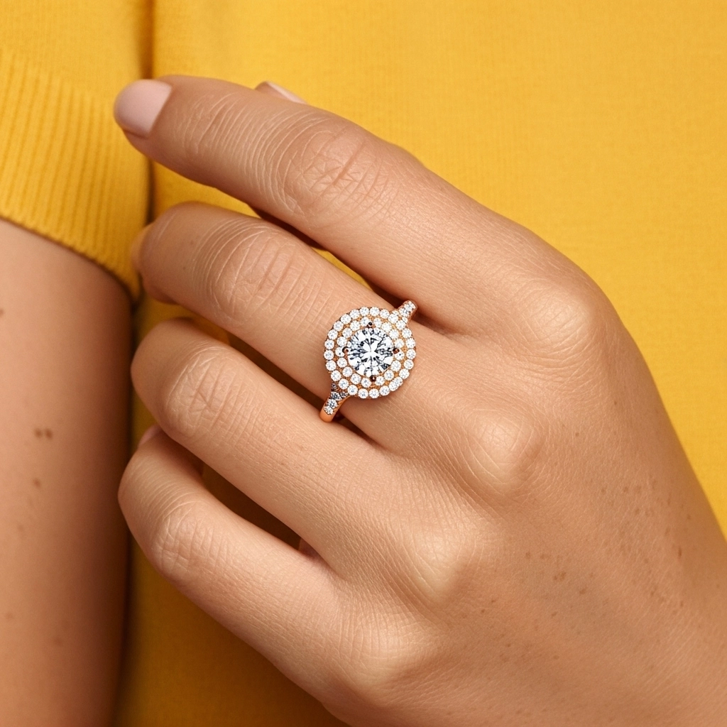 Double Halo Engagement Ring 1.00ct Moissanite