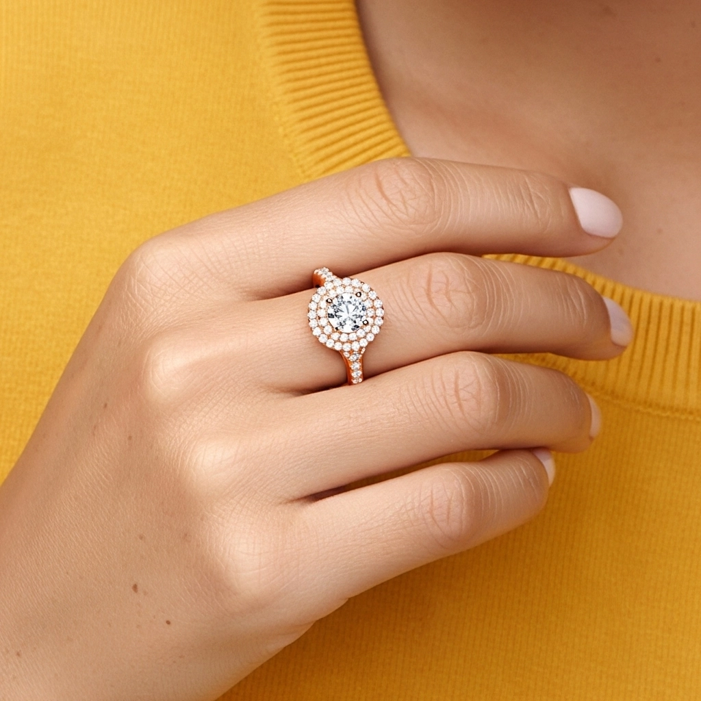 Double Halo Engagement Ring 1.00ct Moissanite