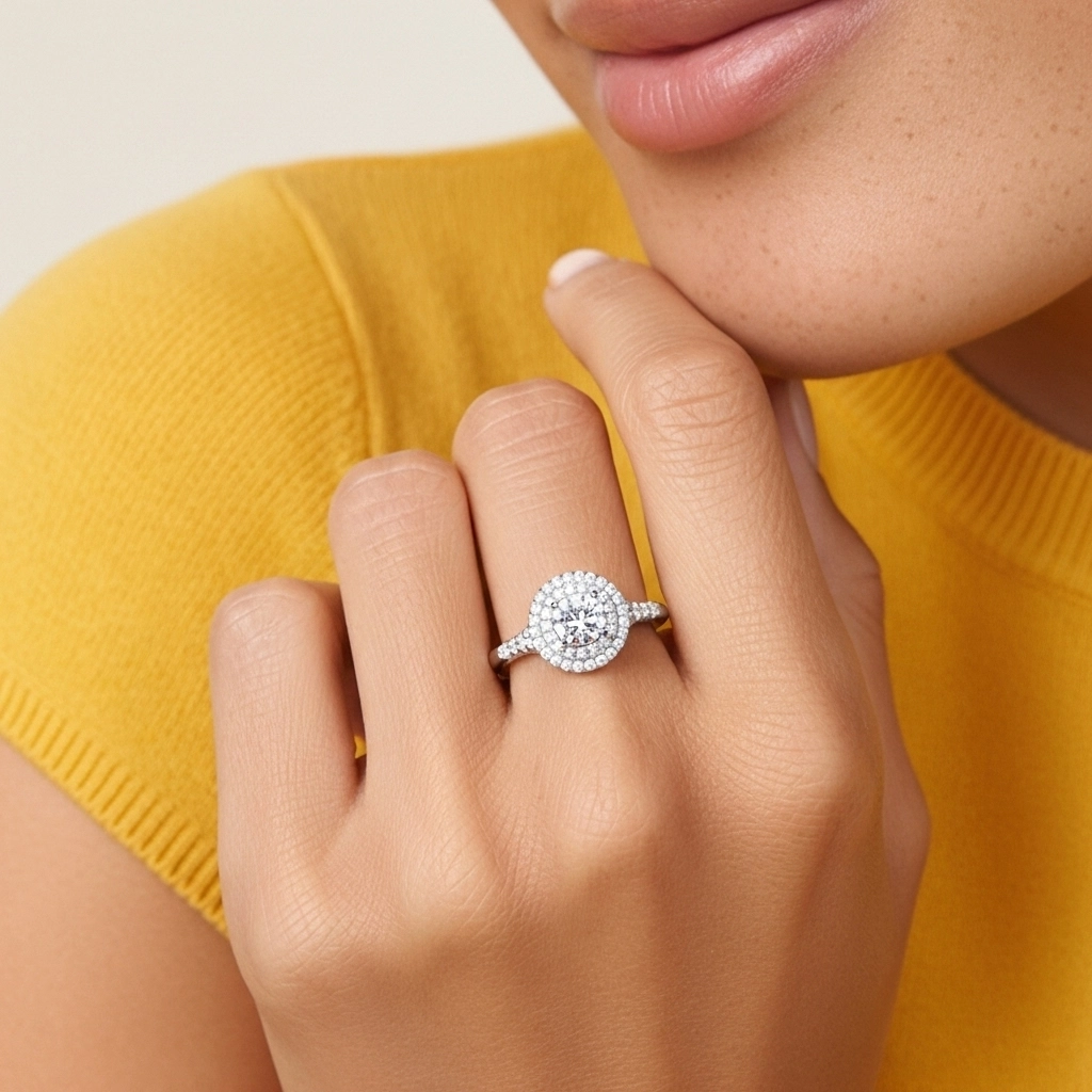 Double Halo Engagement Ring 1.00ct Moissanite