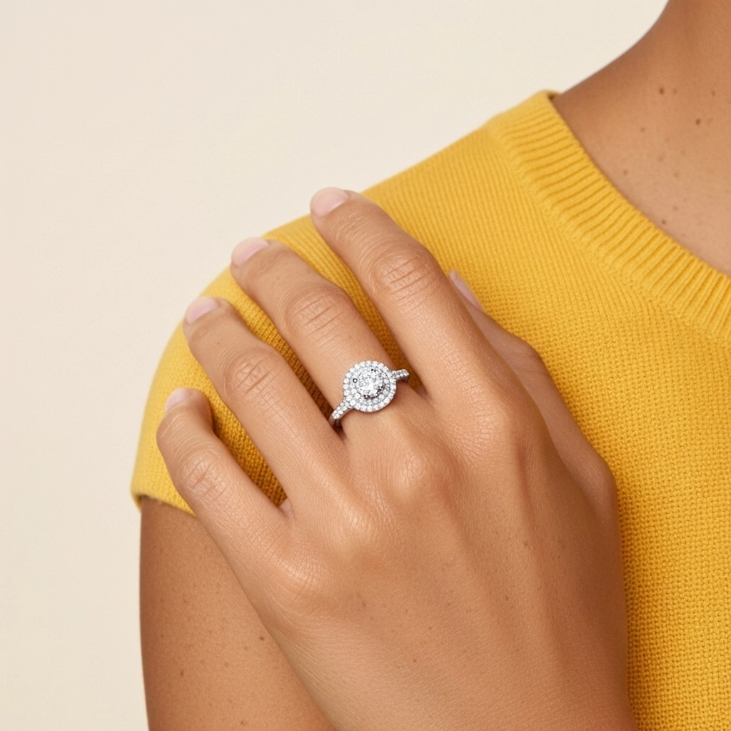 Double Halo Engagement Ring 1.00ct Moissanite