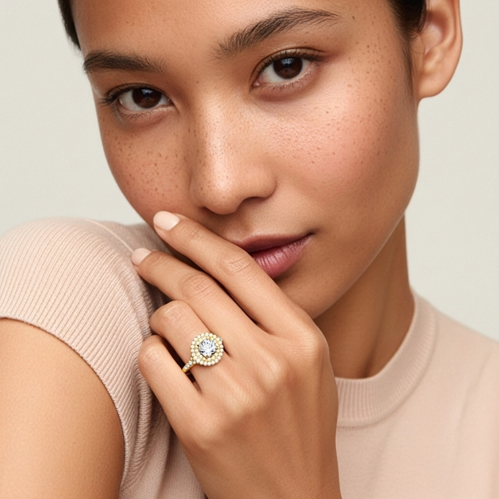 Luxury Round 1.00ct Moissanite Engagement Ring