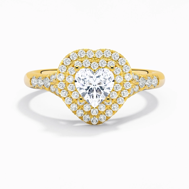 Split Shank Luxury Double Halo Engagement Ring Moissanite 1.00ct Heart 925 Sterling Silver