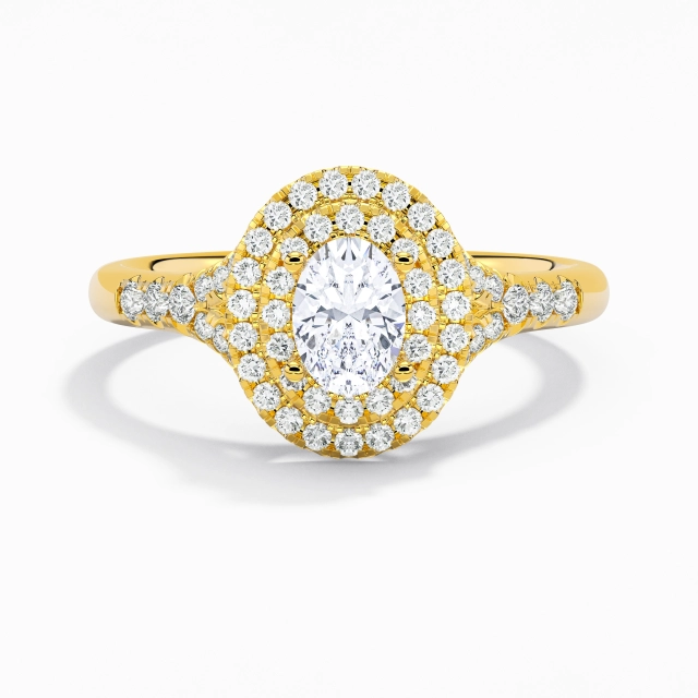 Tige Fendue Le luxe Double Halo Bague de fiançailles Moissanite 1.00ct Ovale Argent sterling 925