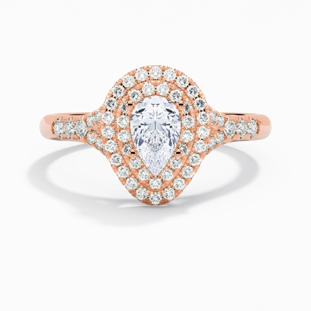 Split Shank Luxury Double Halo Engagement Ring Moissanite 1.00ct Pear 925 Sterling Silver